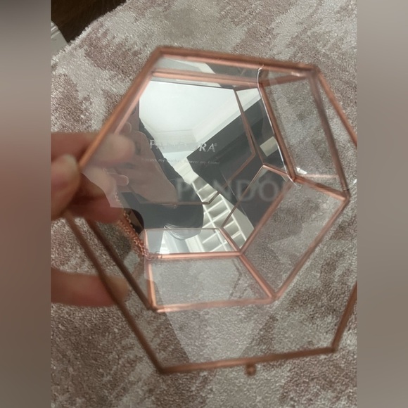 PANDORA Glass Jewelry Storage Box Octagon Copper Collectible Piece 2017 EUC - Picture 5 of 17